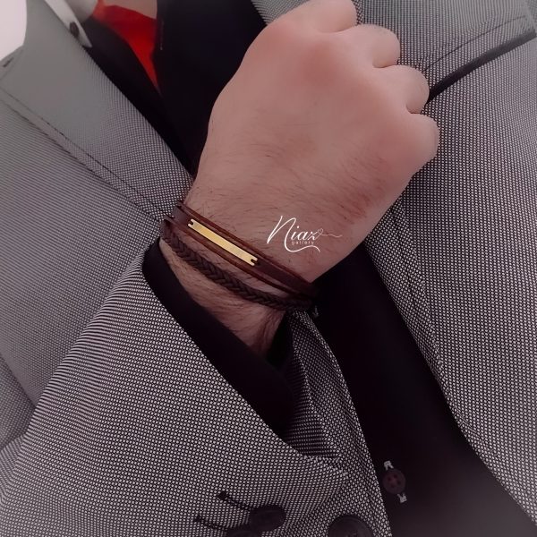 دستبند طلا و چرم مردانه