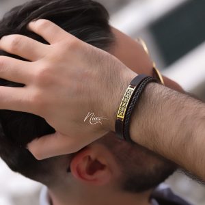 دستبند طلا و چرم مردانه