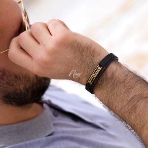 دستبند طلا و چرم مردانه