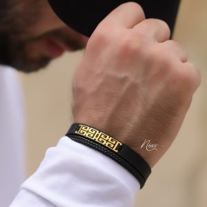 دستبند طلا و چرم مردانه