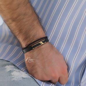 دستبند طلا و چرم مردانه