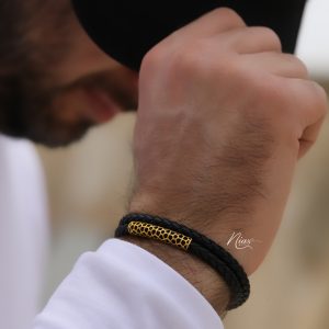 دستبند طلا و چرم مردانه