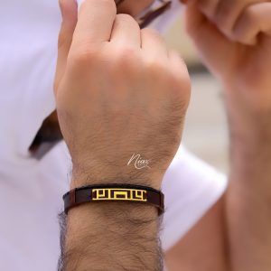 دستبند طلا و چرم مردانه
