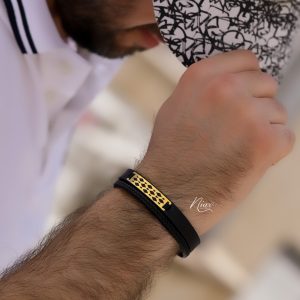 دستبند طلا و چرم مردانه