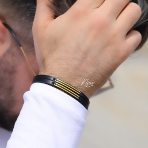 دستبند طلا و چرم مردانه