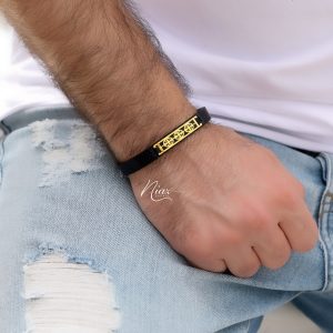 دستبند طلا و چرم مردانه