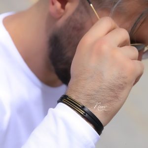 دستبند طلا و چرم مردانه