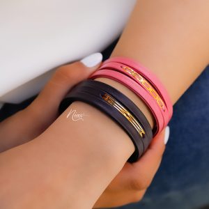 دستبند طلا و چرم زنانه